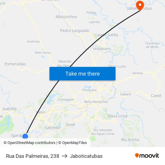 Rua Das Palmeiras, 238 to Jaboticatubas map