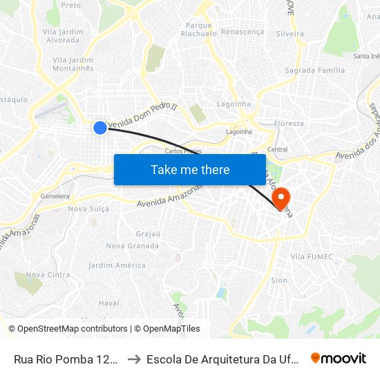 Rua Rio Pomba 1241 to Escola De Arquitetura Da Ufmg map