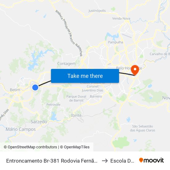 Entroncamento Br-381 Rodovia Fernão Dias Com Contorno De Betim (Antes Do Partage Shopping/Rodoviária) to Escola De Arquitetura Da Ufmg map