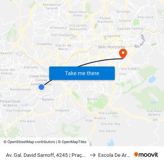 Av. Gal. David Sarnoff, 4245 | Praça Dos Trabalhadores Sent. Belo Horizonte to Escola De Arquitetura Da Ufmg map