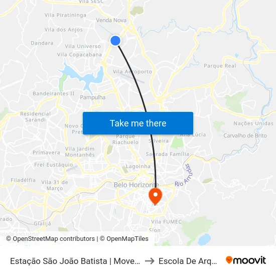 Estação São João Batista | Move Metropolitano - Sentido Centro to Escola De Arquitetura Da Ufmg map
