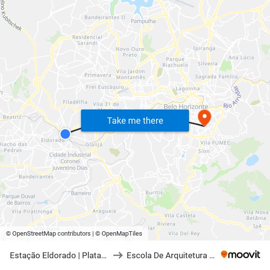 Estação Eldorado | Plataforma A3 to Escola De Arquitetura Da Ufmg map