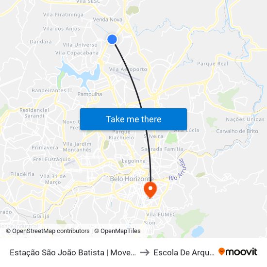 Estação São João Batista | Move Metropolitano - Sentido Bairro to Escola De Arquitetura Da Ufmg map