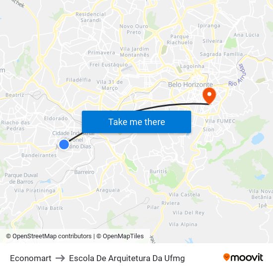 Economart to Escola De Arquitetura Da Ufmg map