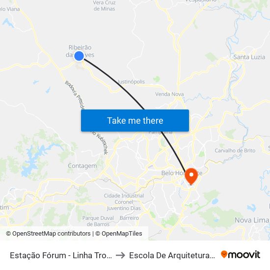 Estação Fórum - Linha Troncal T300 to Escola De Arquitetura Da Ufmg map