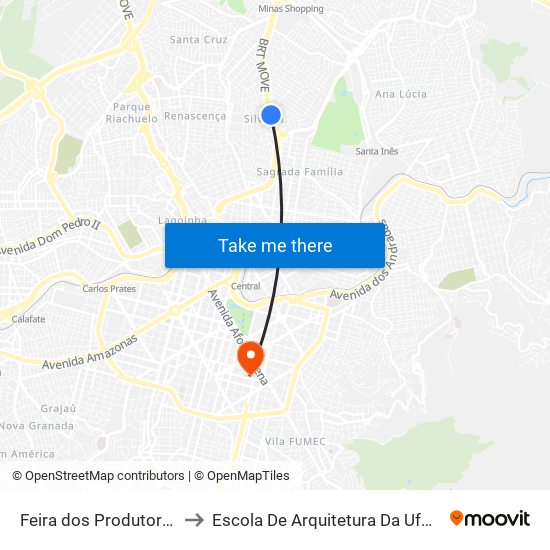 Feira dos Produtores to Escola De Arquitetura Da Ufmg map