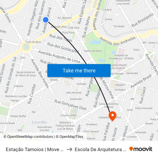 Estação Tamoios | Move Municipal to Escola De Arquitetura Da Ufmg map