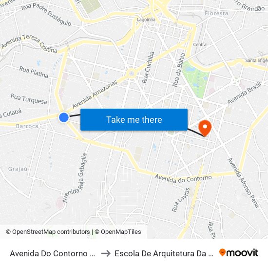 Avenida Do Contorno 8969 to Escola De Arquitetura Da Ufmg map