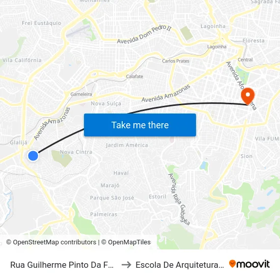 Rua Guilherme Pinto Da Fonseca 337 to Escola De Arquitetura Da Ufmg map