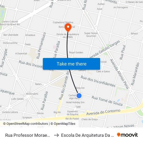 Rua Professor Moraes 595 to Escola De Arquitetura Da Ufmg map