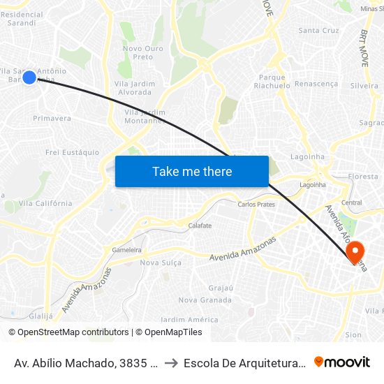 Av. Abílio Machado, 3835 | Esquinão to Escola De Arquitetura Da Ufmg map