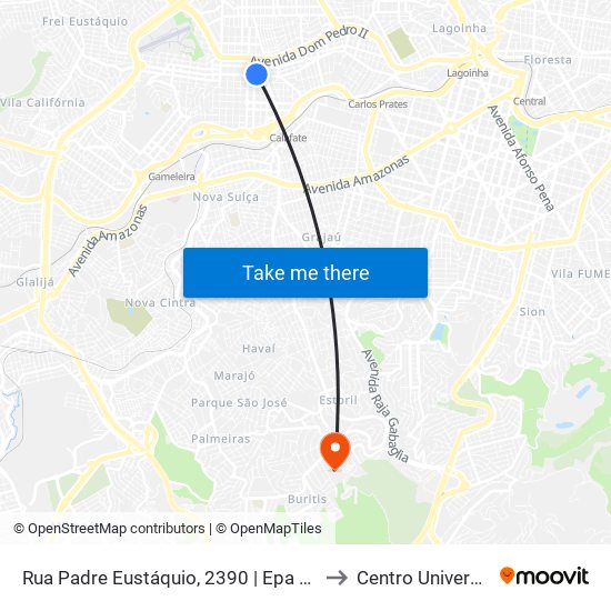 Rua Padre Eustáquio, 2390 | Epa Supermercados E Oposto A Igreja Padre Eustáquio to Centro Universitário De Belo Horizonte map