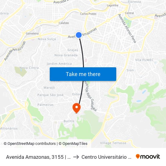 Avenida Amazonas, 3155 | Corpo De Bombeiros to Centro Universitário De Belo Horizonte map