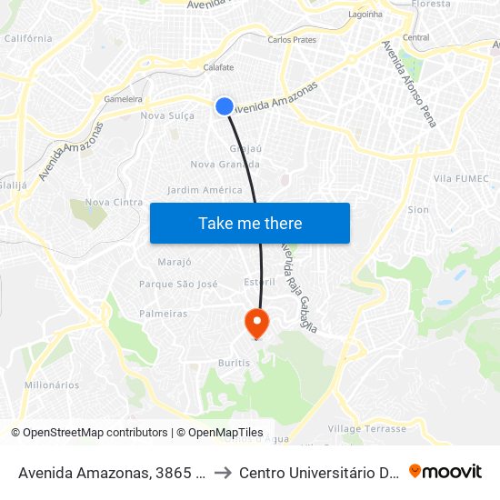 Avenida Amazonas, 3865 | Lojas De Veículos to Centro Universitário De Belo Horizonte map