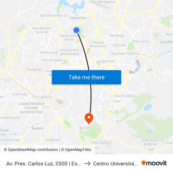 Av. Pres. Carlos Luz, 3500 | Escola De Educação Física Da Ufmg to Centro Universitário De Belo Horizonte map