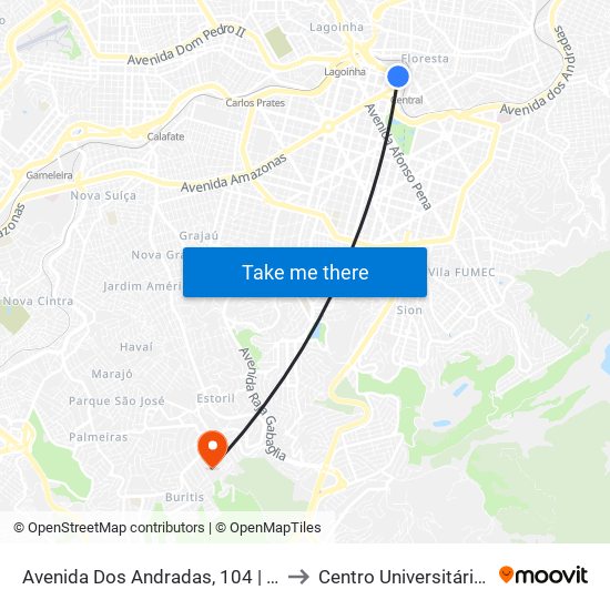 Avenida Dos Andradas, 104 | Boulevard Arrudas Contorno to Centro Universitário De Belo Horizonte map