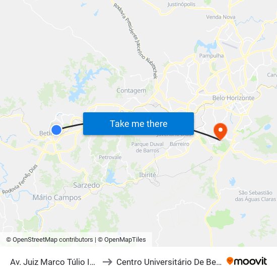Av. Juiz Marco Túlio Isaac, 3138 to Centro Universitário De Belo Horizonte map