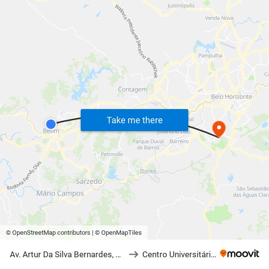 Av. Artur Da Silva Bernardes, 120 | Puc Minas Campus Betim to Centro Universitário De Belo Horizonte map