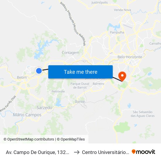Av. Campo De Ourique, 1329 | Ótima Farma/Anjo Azul to Centro Universitário De Belo Horizonte map