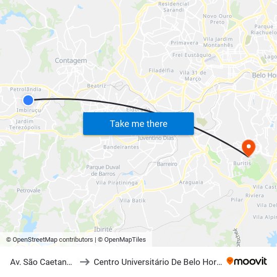 Av. São Caetano, 58 to Centro Universitário De Belo Horizonte map