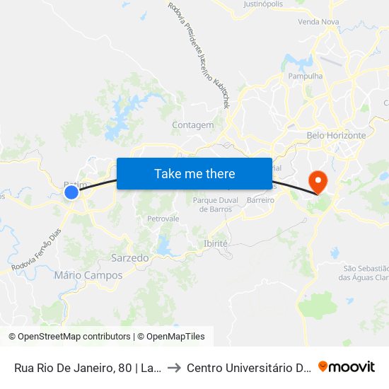 Rua Rio De Janeiro, 80 | Lactário Afonso Pena to Centro Universitário De Belo Horizonte map