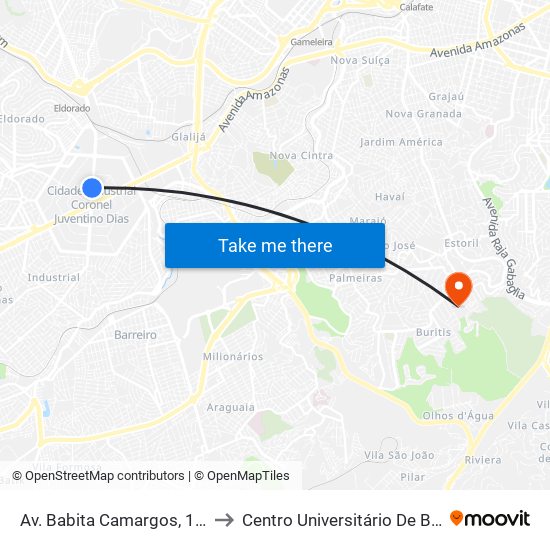 Av. Babita Camargos, 1359 | Itambé to Centro Universitário De Belo Horizonte map