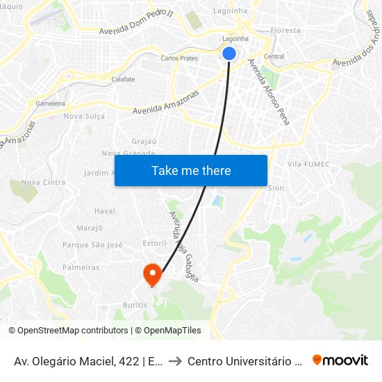 Av. Olegário Maciel, 422 | E. E. Olegário Maciel 1 to Centro Universitário De Belo Horizonte map