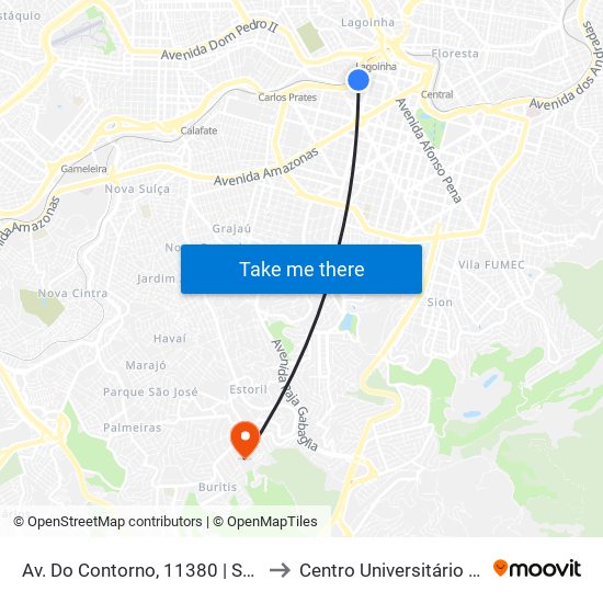 Av. Do Contorno, 11380 | Shopping Tupinambás 2 to Centro Universitário De Belo Horizonte map