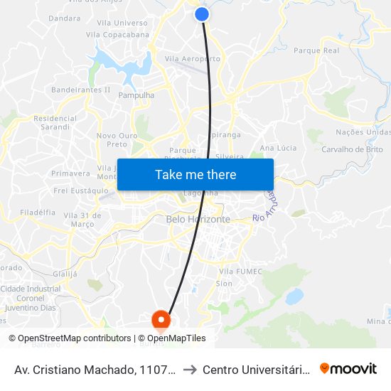 Av. Cristiano Machado, 11077 | Una Campus Linha Verde to Centro Universitário De Belo Horizonte map