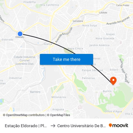 Estação Eldorado | Plataforma A3 to Centro Universitário De Belo Horizonte map
