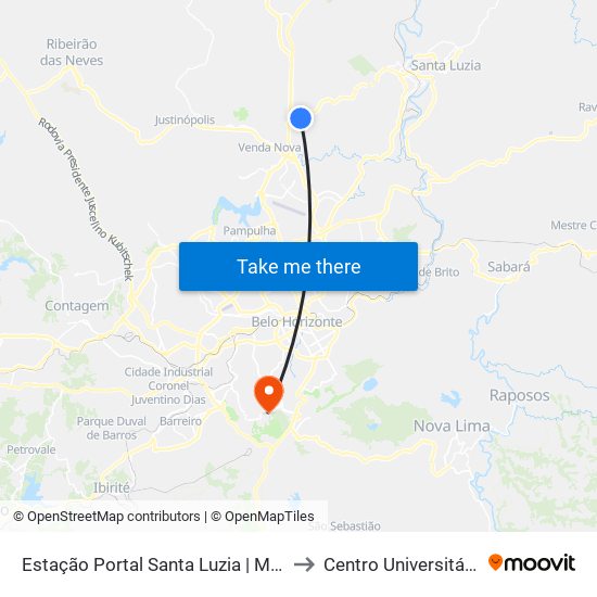 Estação Portal Santa Luzia | Move Metropolitano - Sentido Bairro to Centro Universitário De Belo Horizonte map
