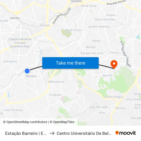 Estação Barreiro | Embarque to Centro Universitário De Belo Horizonte map
