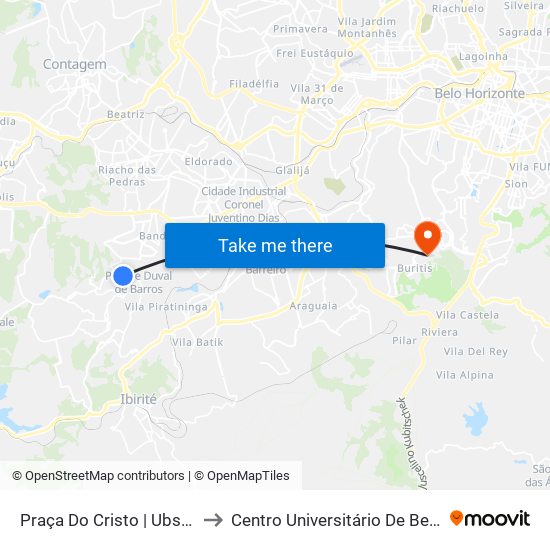 Praça Do Cristo | Ubs Bela Vista to Centro Universitário De Belo Horizonte map