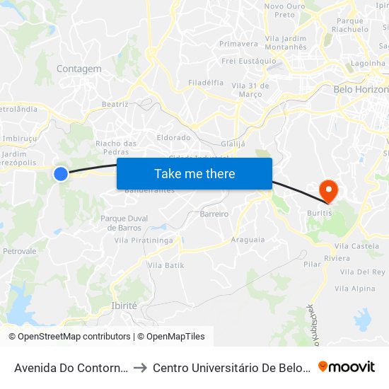 Avenida Do Contorno, 8463 to Centro Universitário De Belo Horizonte map