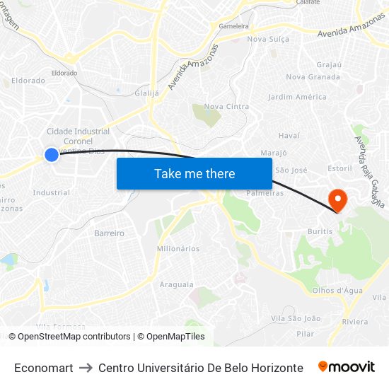Economart to Centro Universitário De Belo Horizonte map