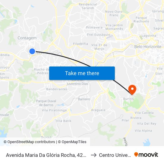 Avenida Maria Da Glória Rocha, 425 | Novo Fórum De Contagem Sentido Av. João César/Eldorado to Centro Universitário De Belo Horizonte map