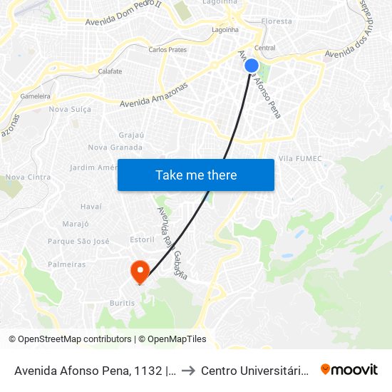 Avenida Afonso Pena, 1132 | Teatro Francisco Nunes 3 to Centro Universitário De Belo Horizonte map
