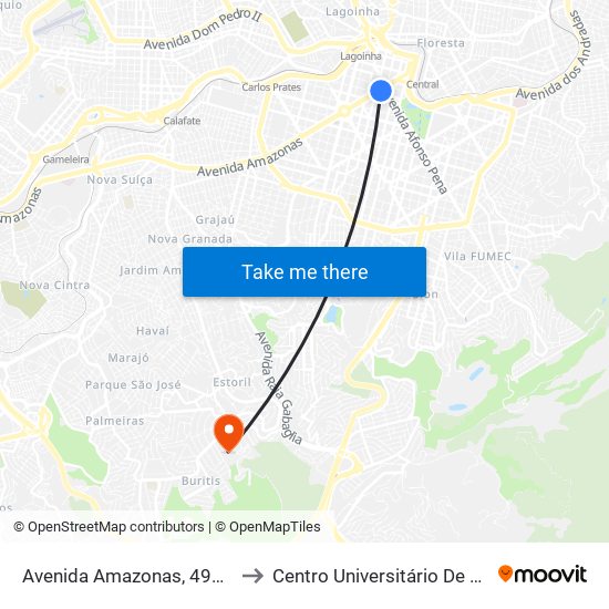 Avenida Amazonas, 491 | Droga Clara to Centro Universitário De Belo Horizonte map
