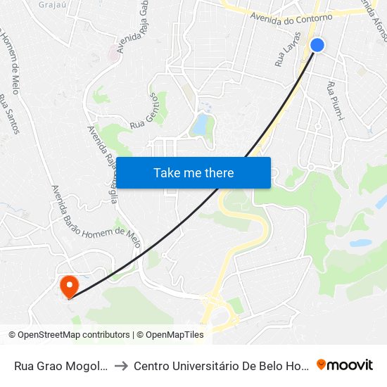 Rua Grao Mogol 360 to Centro Universitário De Belo Horizonte map
