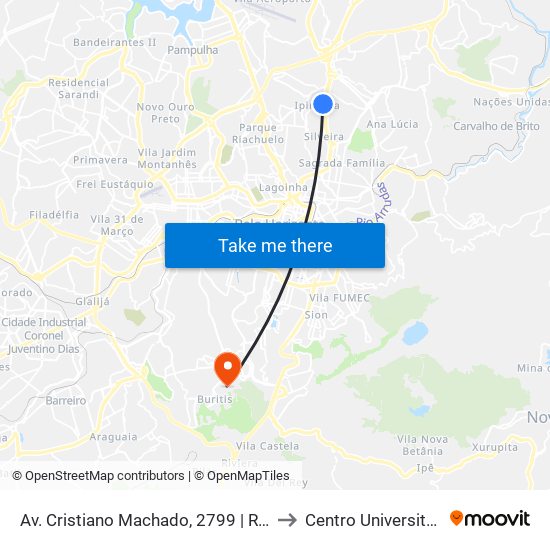Av. Cristiano Machado, 2799 | Roma Renault, Em Frente Estação União to Centro Universitário De Belo Horizonte map