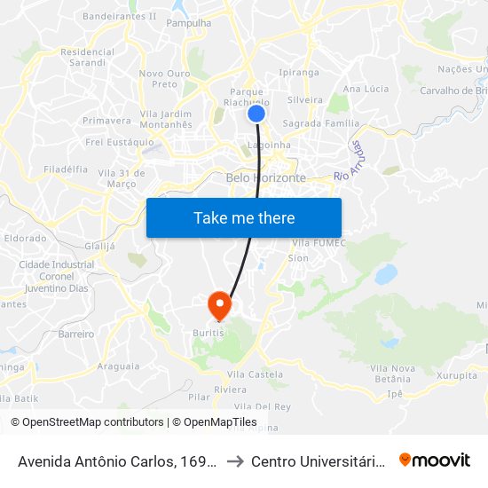 Avenida Antônio Carlos, 1694 | Hospital Belo Horizonte to Centro Universitário De Belo Horizonte map