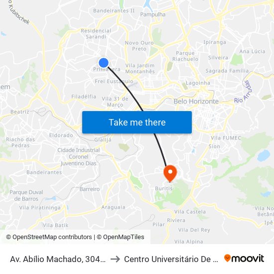 Av. Abílio Machado, 3041 | Feira Minas to Centro Universitário De Belo Horizonte map