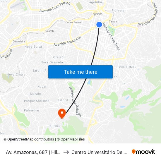 Av. Amazonas, 687 | Hilton Shopping to Centro Universitário De Belo Horizonte map