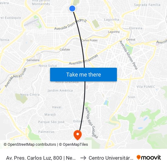 Av. Pres. Carlos Luz, 800 | Newton Paiva Centro-Universitário to Centro Universitário De Belo Horizonte map