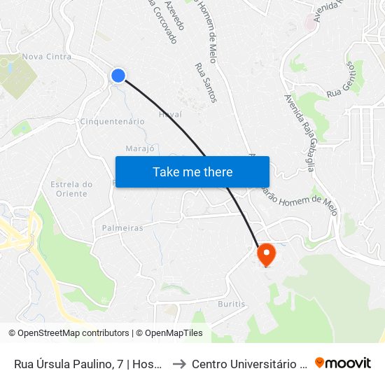 Rua Úrsula Paulino, 7 | Hospital Espírita André Luiz to Centro Universitário De Belo Horizonte map