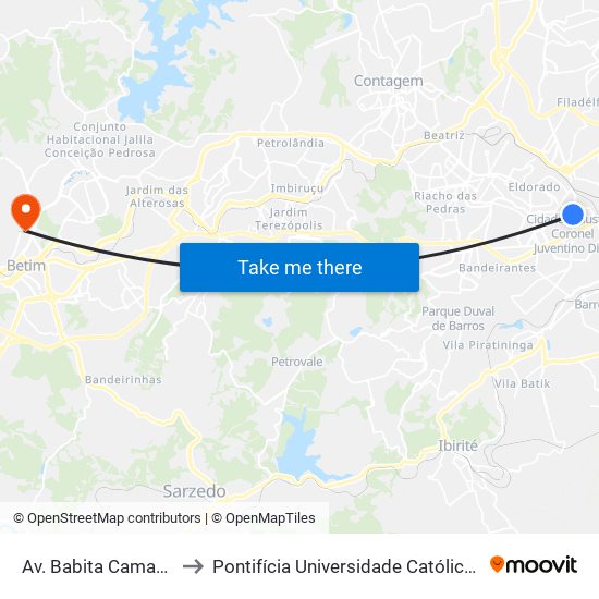 Av. Babita Camargos, 1505 | Hyundai to Pontifícia Universidade Católica De Minas Gerais - Campus Betim map