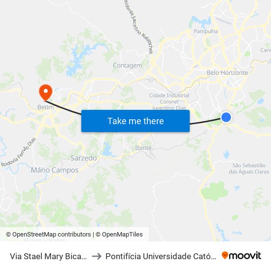 Via Stael Mary Bicalho Motta Magalhães, 500 to Pontifícia Universidade Católica De Minas Gerais - Campus Betim map