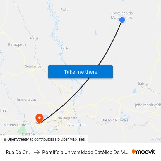 Rua Do Cruzeiro, 95 to Pontifícia Universidade Católica De Minas Gerais - Campus Betim map