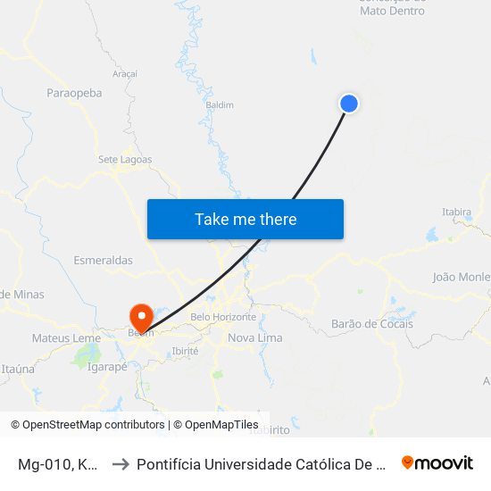 Mg-010, Km 116,2 Sul to Pontifícia Universidade Católica De Minas Gerais - Campus Betim map