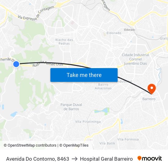 Avenida Do Contorno, 8463 to Hospital Geral Barreiro map